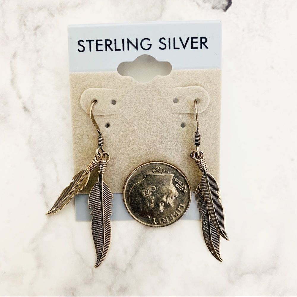 Sterling Silver Double Leaf Dangle Earrings